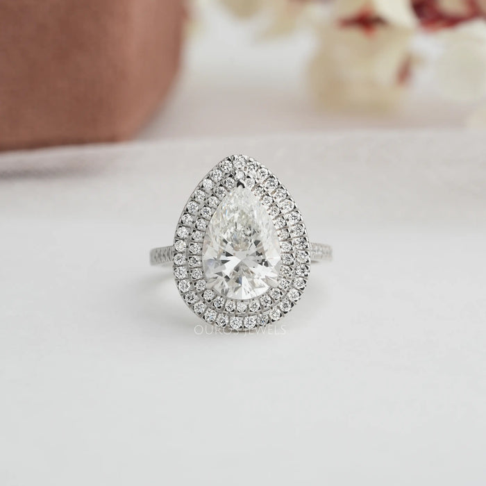 [Pear Diamond Double Halo Engagement Ring]-[Ouros Jewels]