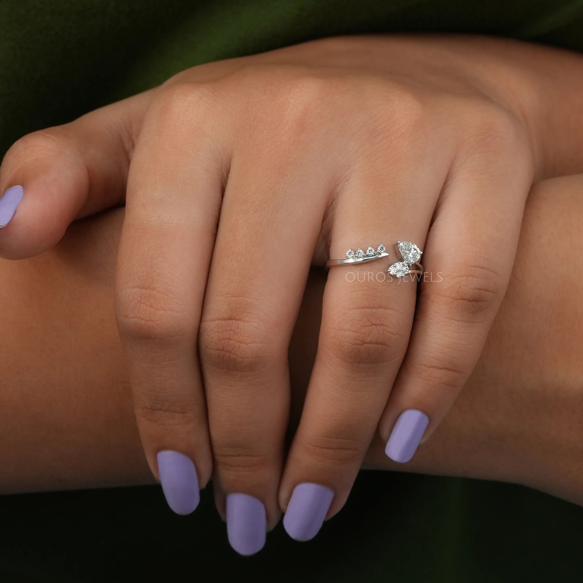 Pear Diamond Leaf Open Cuff Wedding Ring Rings