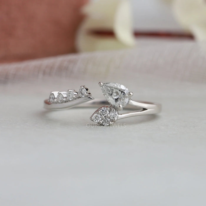 [Pear Diamond Leaf Open Cuff Wedding Ring]-[Ouros Jewels]