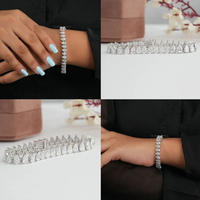 Collage of Pear Shaped Diamond Tennis Bracelet.
