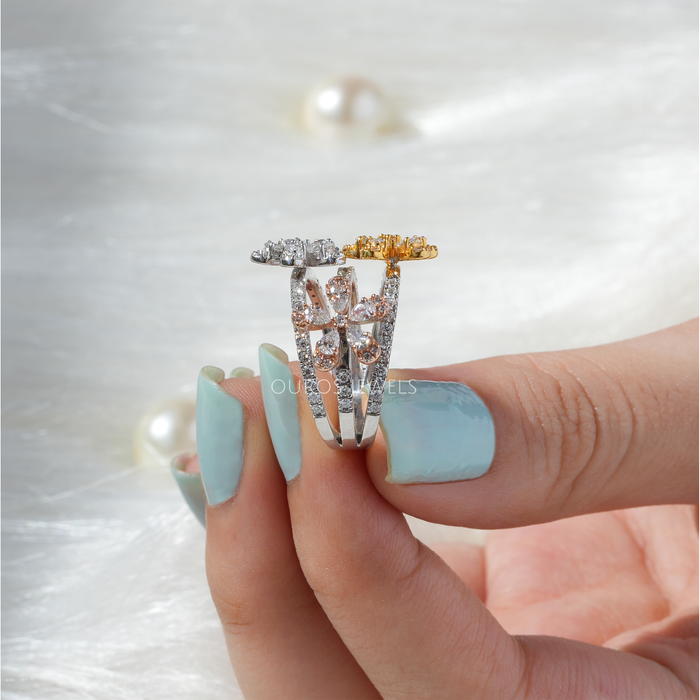 [Mini Flowers on Top of Bridal Ring]-[Ouros Jewels]