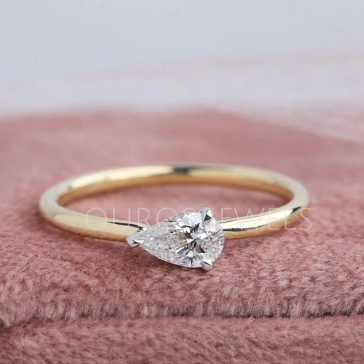 [Pear Cut East-West Set Solitaire Diamond Engagement Ring]-[Ouros Jewels]