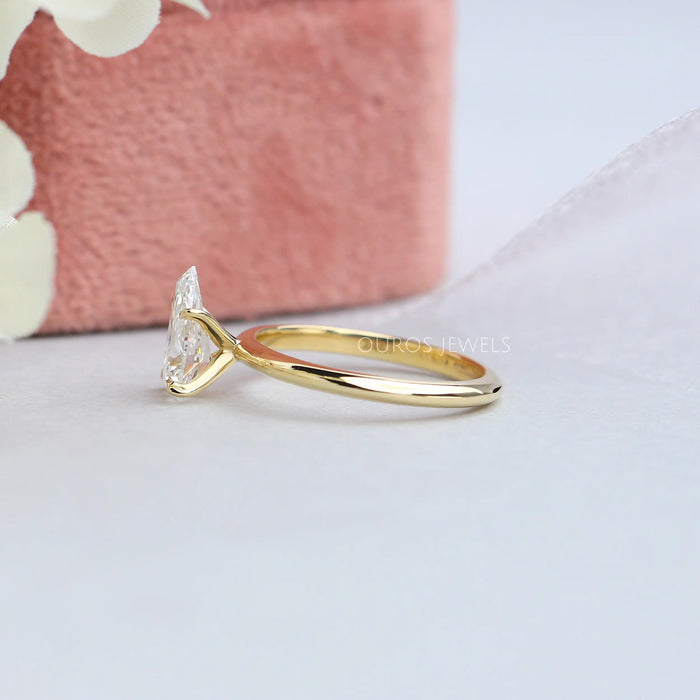  [Yellow Gold Engagement Ring With Pear Cut Lab Diamond]-[Ouros Jewels]