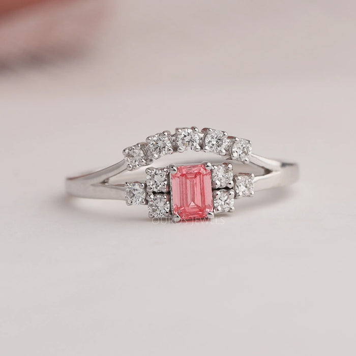 Pink Emerald and Round Diamond Ring]-[Ouros Jewels]