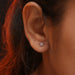 [A Women wearing Pink and Blue Flower Diamond Earrings]-[Ouros Jewels]