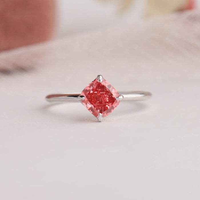 [Stanning Front View Of Fancy Pink Lab Diamond Solitaire Engagement Ring]-[Ouros Jewels]