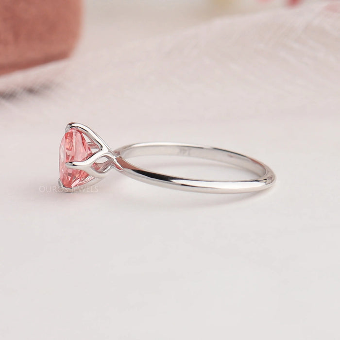 [Left Side View Of 1.10 Carat Fancy Pink Lab Diamond Ring Made In 14K White Gold]-[Ouros Jewels]