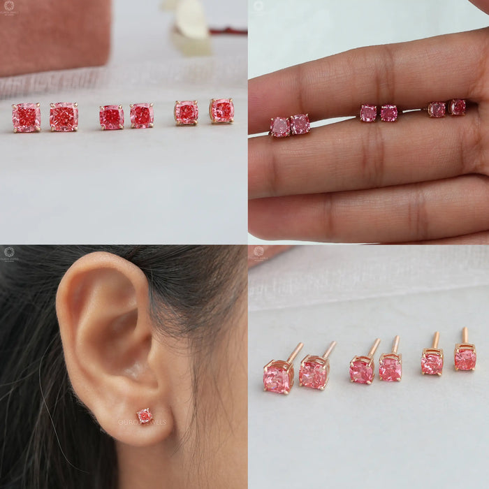 [Lab Created Pink Diamond Stud Earrings]-[Ouros Jewels]