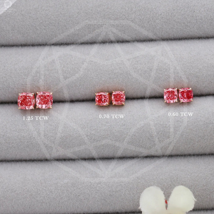 [Pink Cushion Cut Lab Diamond Stud Earrings]-[Ouros Jewels]