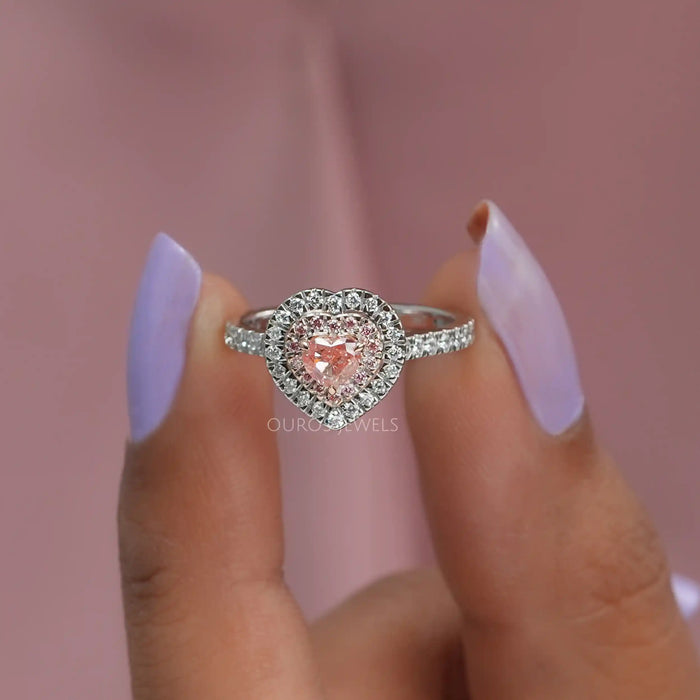 [Pink Heart Halo Ring]-[Ouros Jewels]
