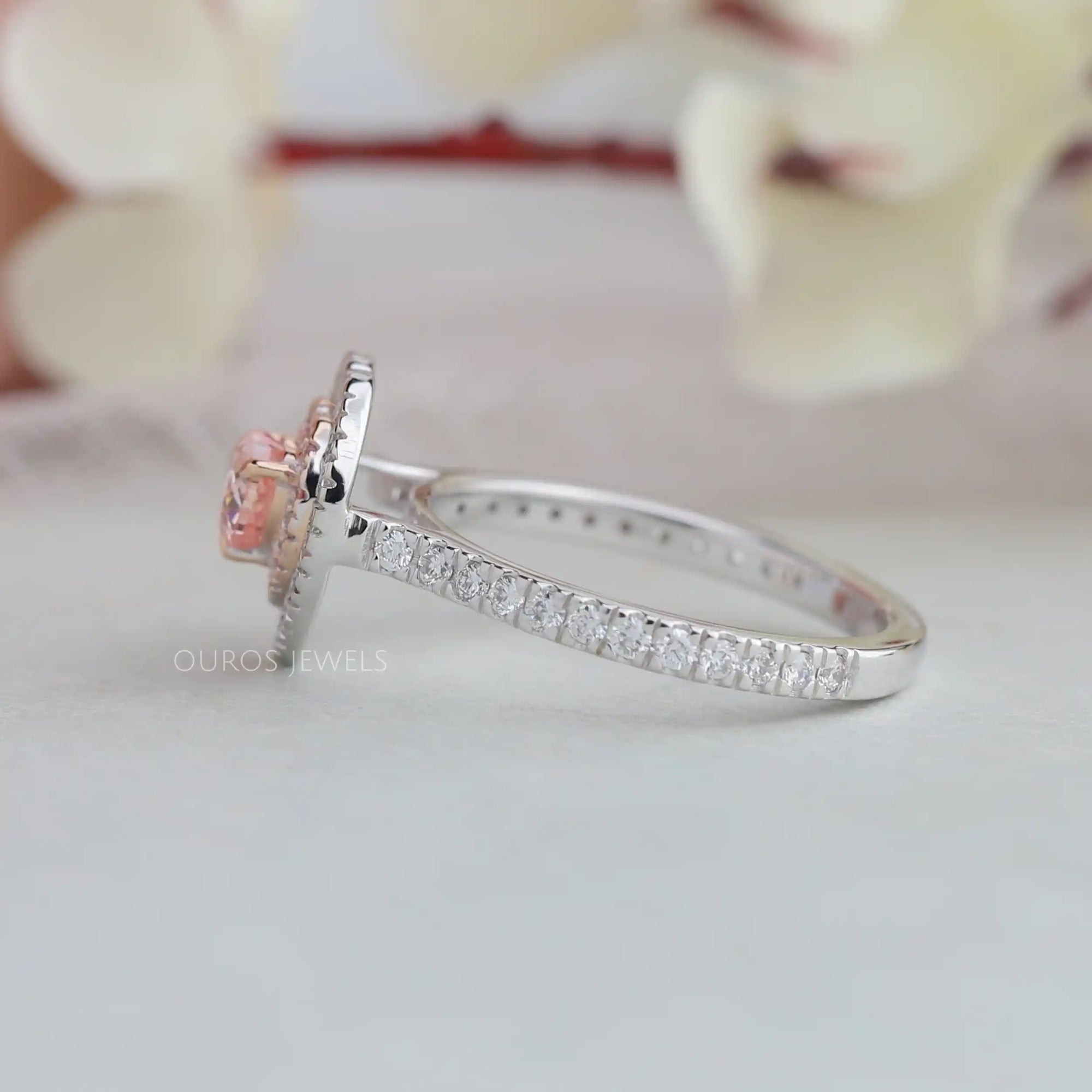 Pink Heart Diamond Double Halo Ring