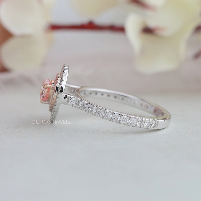 Pink Heart Diamond Double Halo Solitaire Accent Engagement Ring
