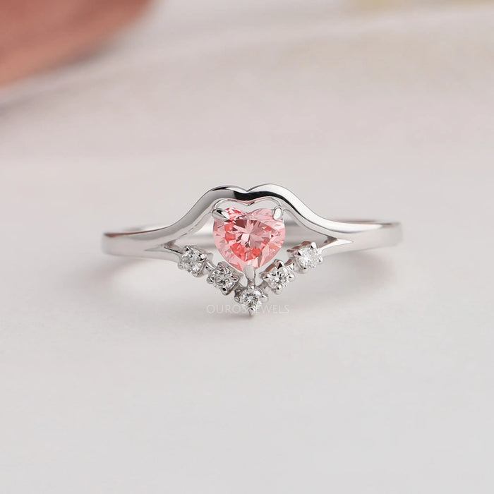 [Eye-Cashing Front View Of Pink heart Diamond Dainty Ring]-[Ouros Jewels]