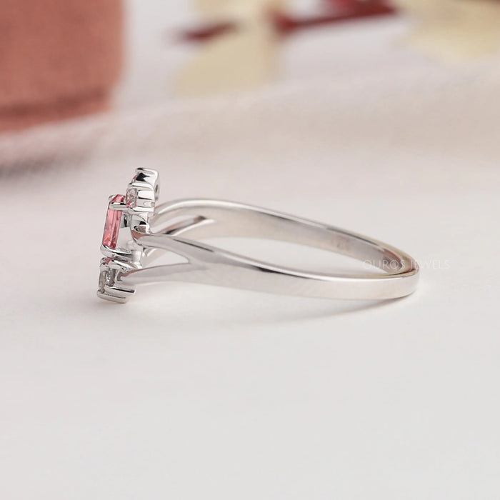 [Side View of Pink Oval Cluster Lab Diamond Ring]-[Ouros Jewels]