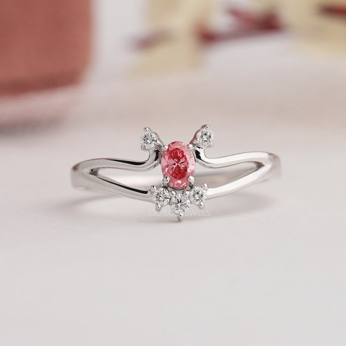 [Front View of Pink Oval Cut Cluster Ring]-[Ouros Jewels]