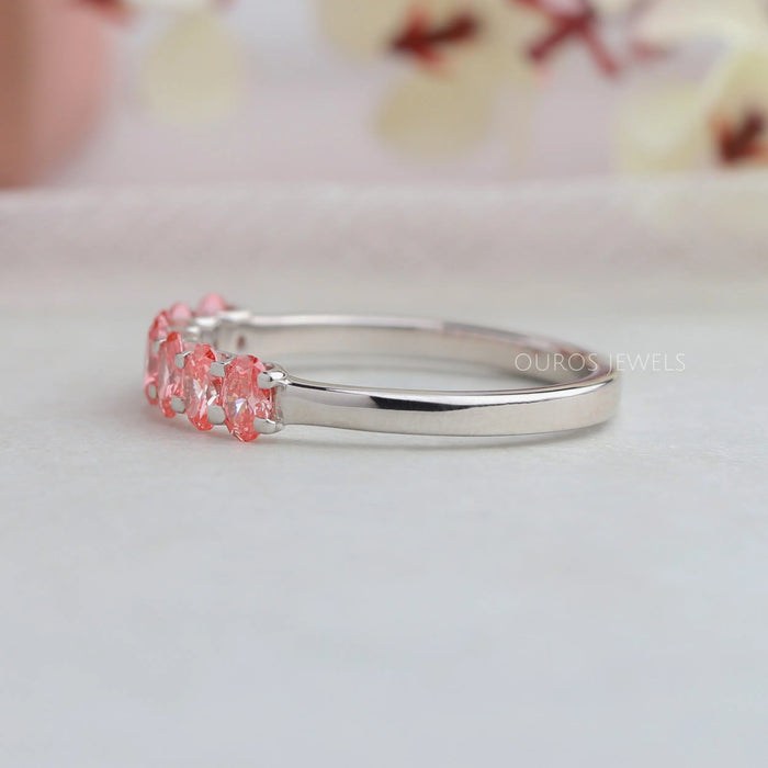 [14K White Gold Pink Oval Colored Diamond Engagement Ring]-[Ouros Jewels]