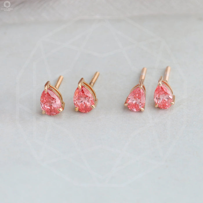 [Pink Pear Cut Lab Diamond Studs]-[Ouros Jewels]