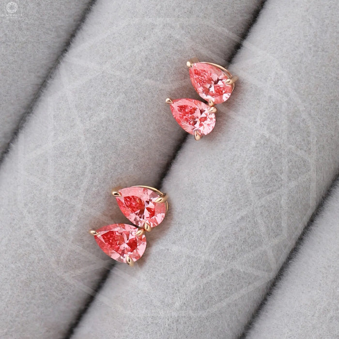 [Front View of Pink pear Rose Gold Screw Back Earrings]-[Ouros Jewels]