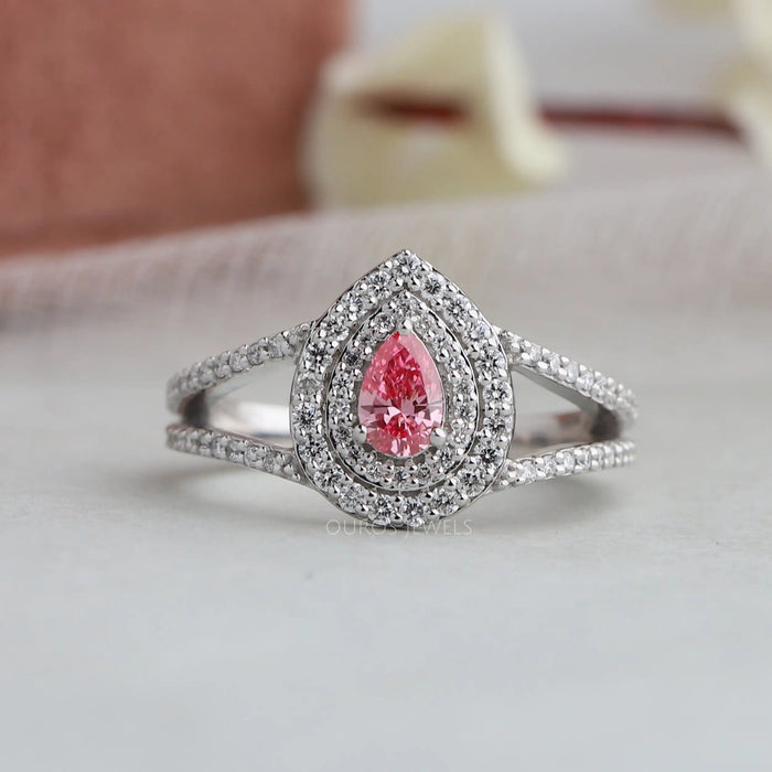 [Pear Diamond Double Halo Ring]-[Ouros Jewels]