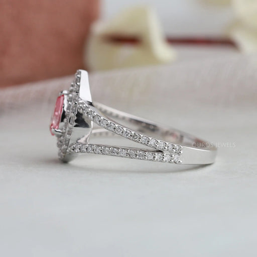 Pink Pear Diamond Double Halo Split Engagement Ring