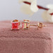 Pink princess shaped lab made diamond stud earrings with screw back setting in solid rose gold