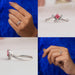 Collage of pink princess dainty wedding ring with curved shank of 14k solid white gold 