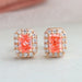 [Pink Radiant Cut Halo Stud Earrings]-[Ouros Jewels]