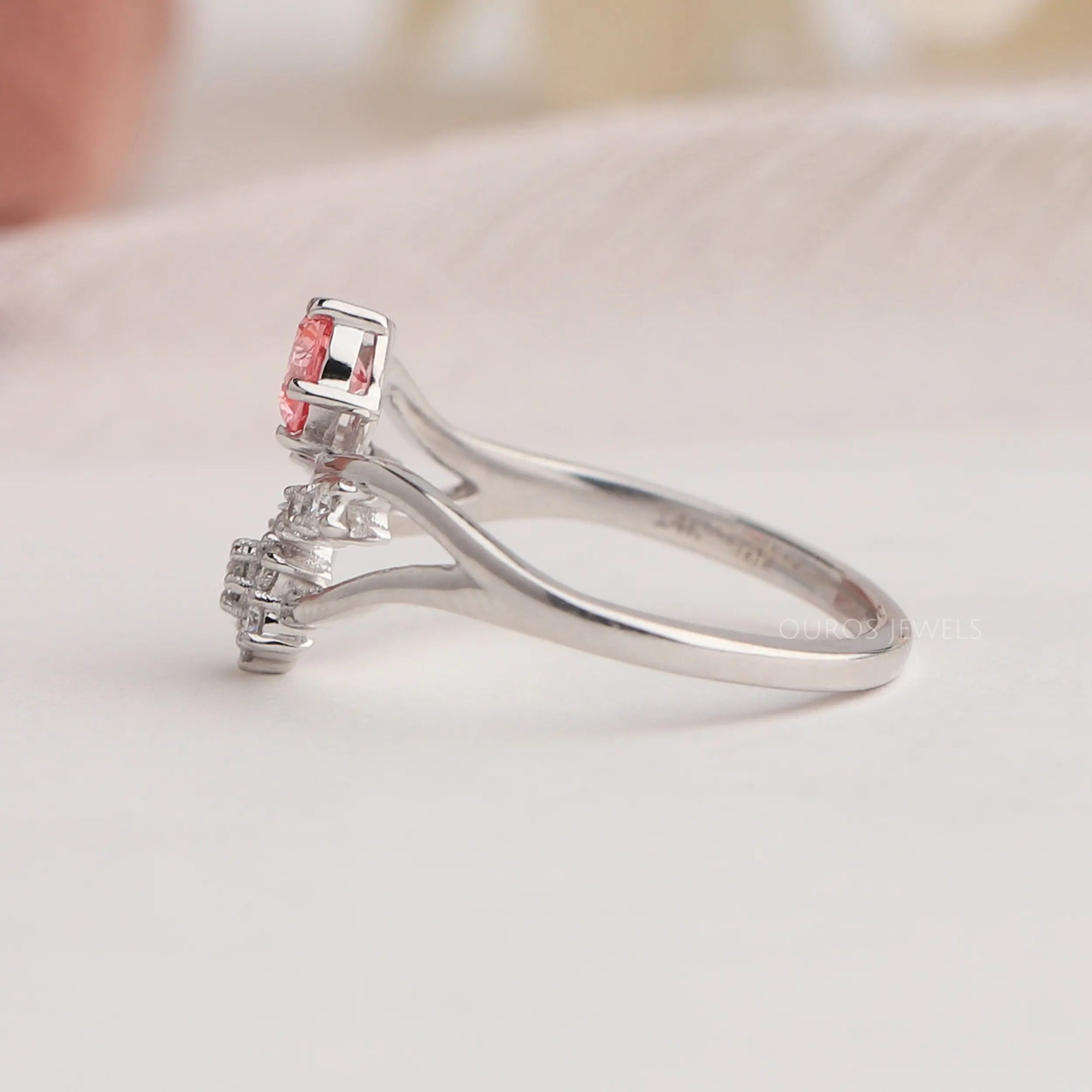 Pink Round Cut Lab Diamond Bypass Set Dainty Ring