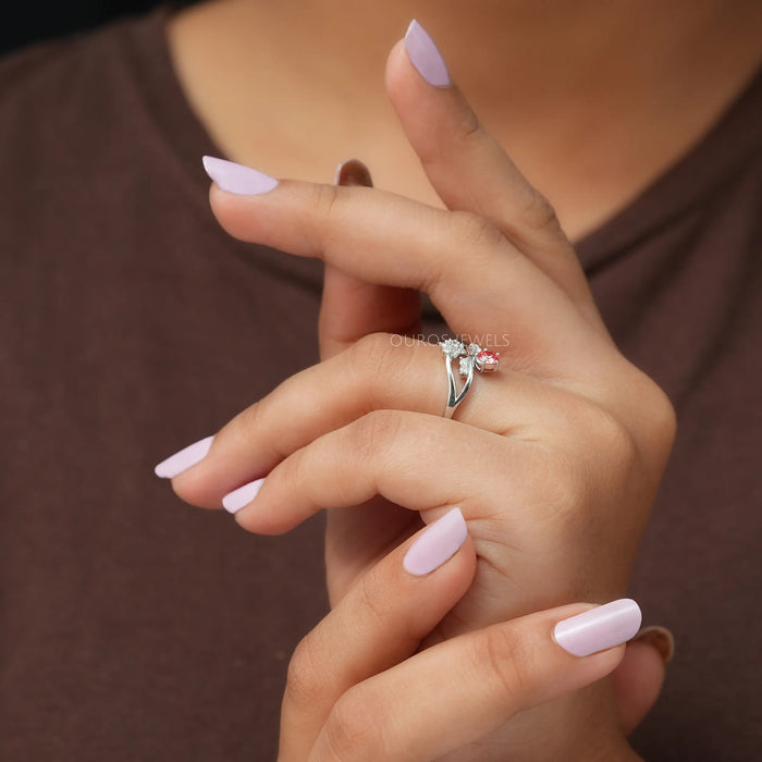 In finger side look of split shank diamond engagement ring