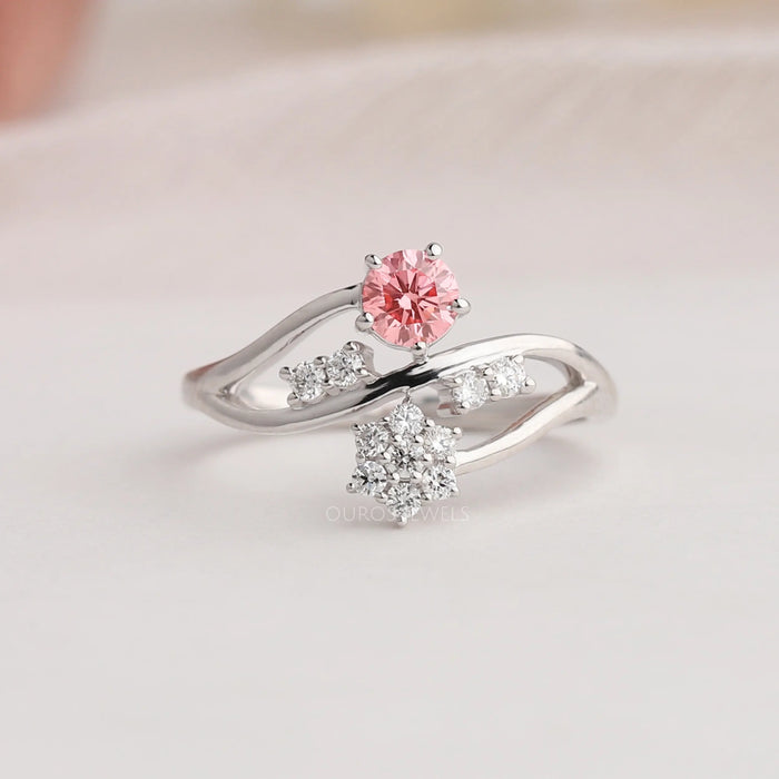 Fancy pink round brilliant cut lab made diamond engagement ring