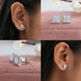 Collage of 14k gold halo princess cut diamond solitaire stud earrings