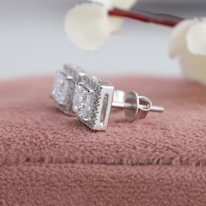 14k white gold princess cut diamond solitaire earrings with screw back setting and claw prongs