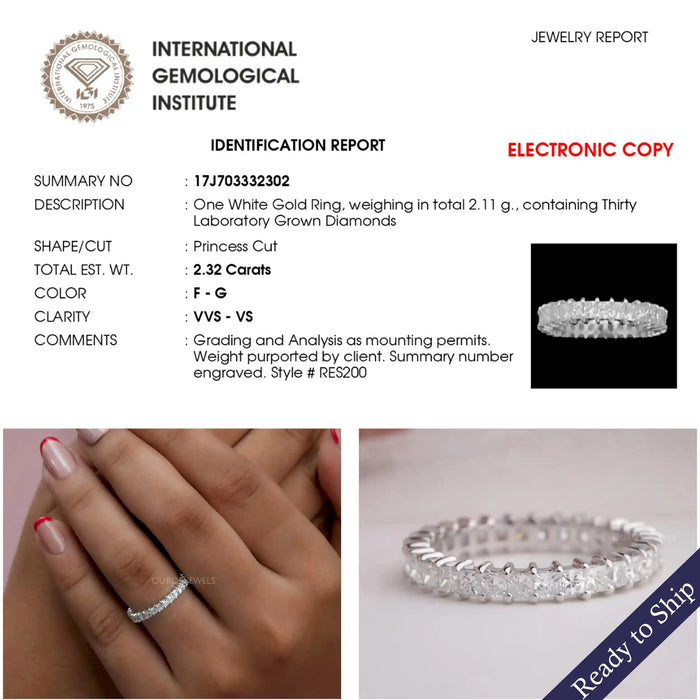 Princess cut lab grown diamond eternity wedding ring in 14k white gold