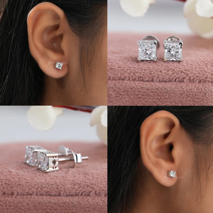 [Collage of Princess Cut Lab Diamodn Earrings]-[Ouros Jewels]