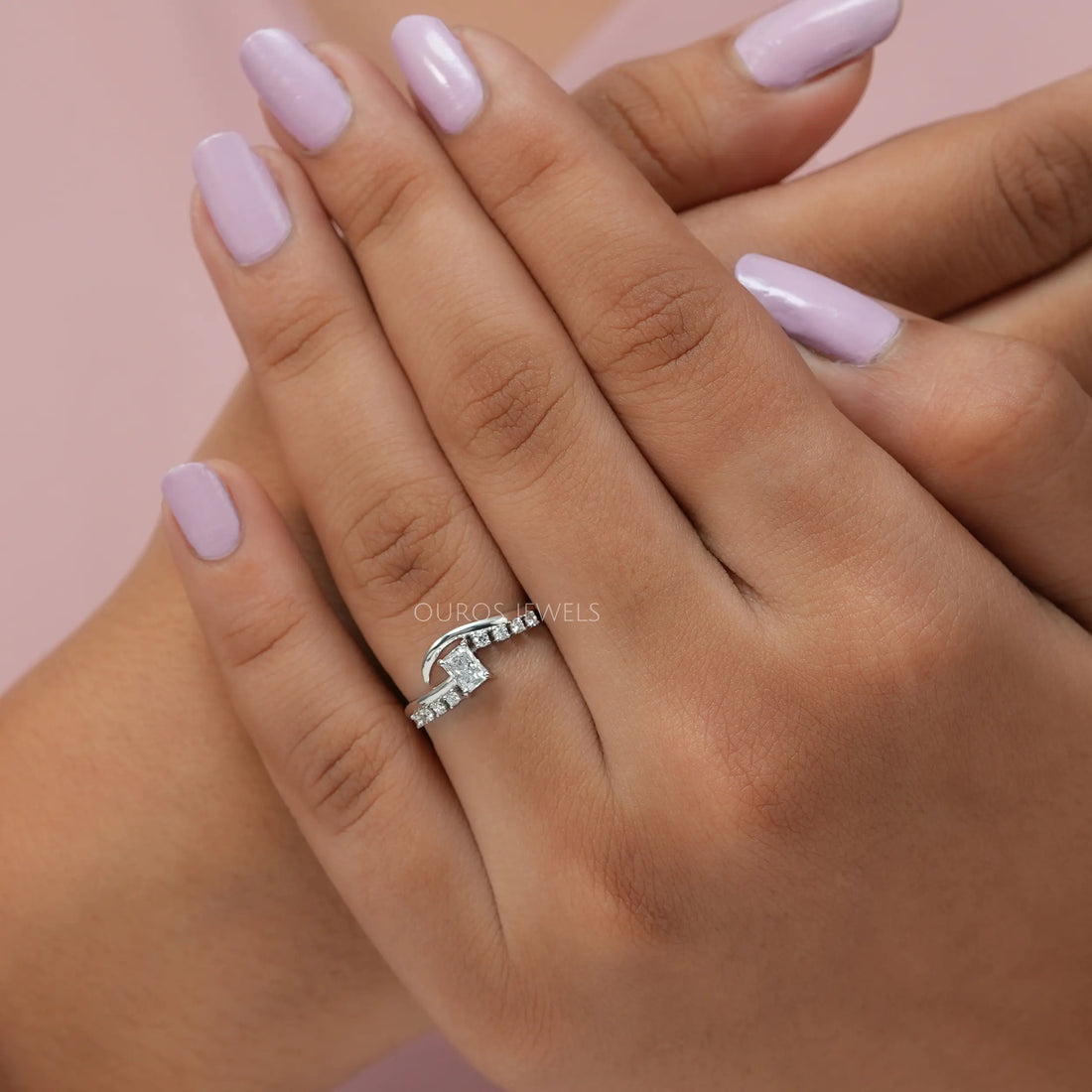 Radiant Cut Accent Diamond Wedding Ring