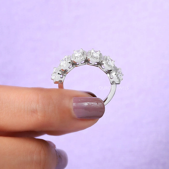 18k white gold lab diamond wedding ring made with radiant cut diamonds 