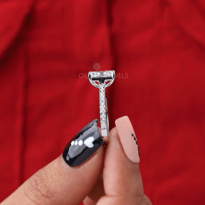 [Radiant Cut Diamond Accent Stone Engagement Ring]-[Ouros Jewels]