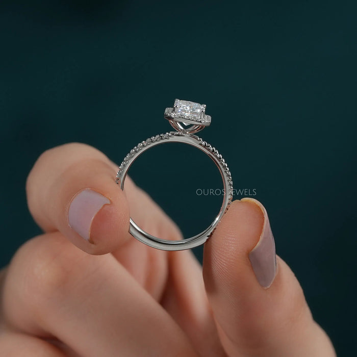 [Radiant Cut Lab Diamond Engagement Ring With Halo Setting In White Gold]-[Ouros Jewels]