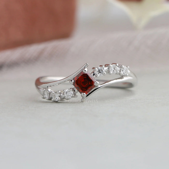 [Front View of Red Asscher Bypass Ring]-[Ouros Jewels]