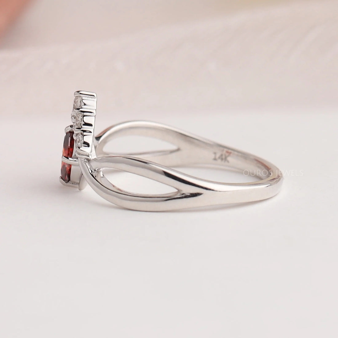 Red Oval Diamond Infinity Dainty Ring