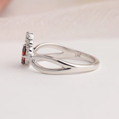 Red Oval Diamond Infinity Dainty Ring