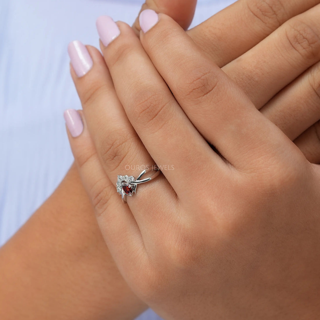 Red Oval Diamond Infinity Dainty Ring