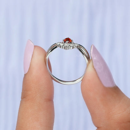 Red Oval Diamond Infinity Dainty Ring