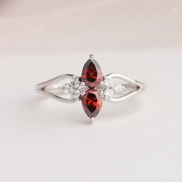 [Red Pear Cut Cluster Diamond Dainty Ring]-[Ouros Jewels]