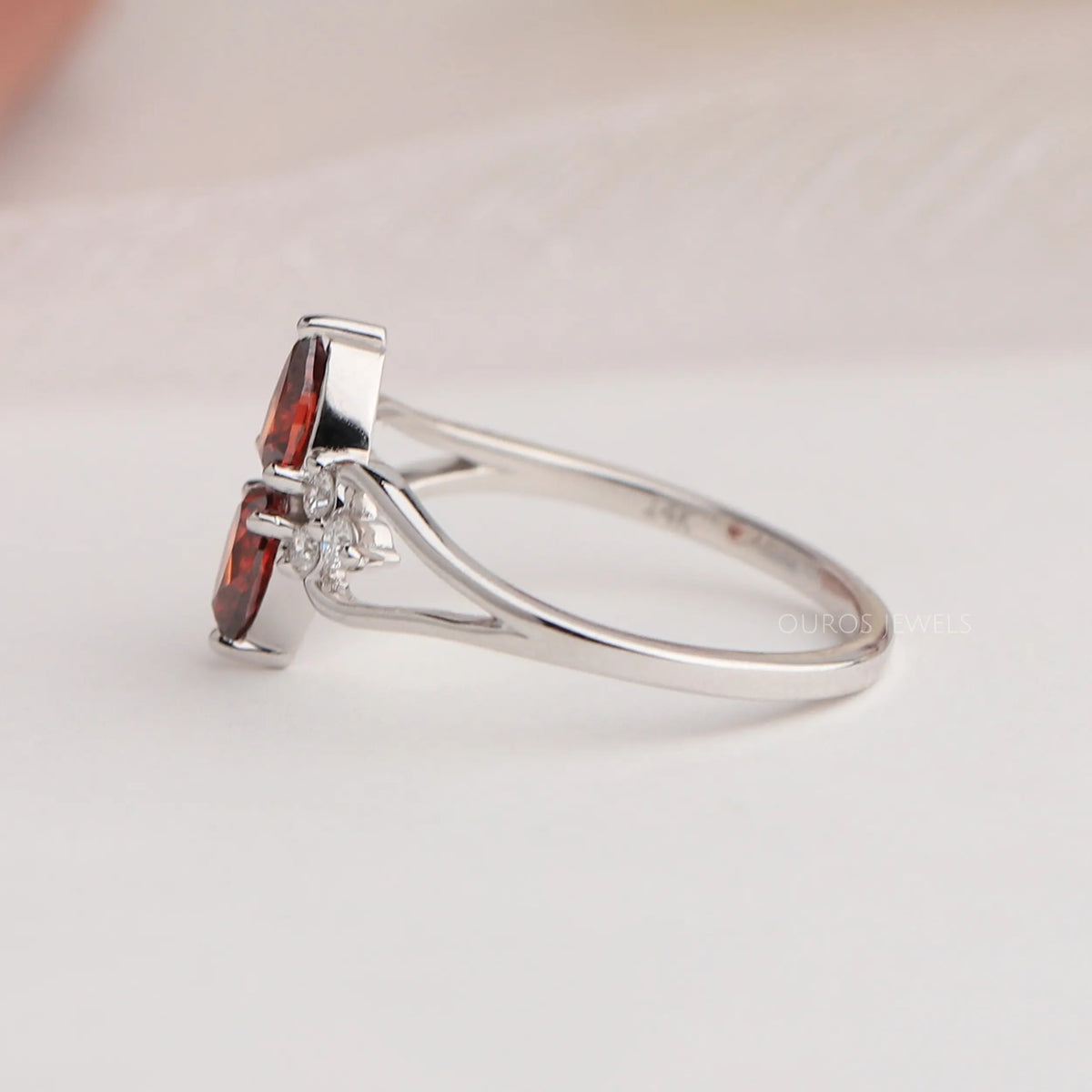 Two Stone Red Pear Diamond Dainty Ring
