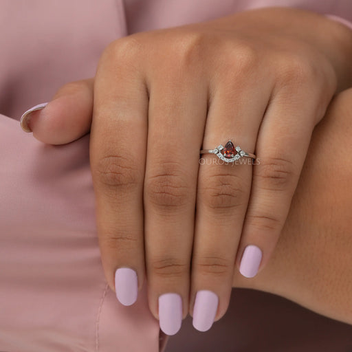 In finger look of Dainty pear shaped lab created diamond wedding ring