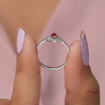 Red Pear Diamond Curved Halo Ring