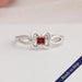 Red princess cut lab grown diamond engagement ring in butterfly shape with 14k white gold