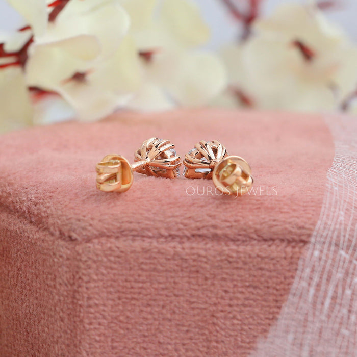 [Back View of Rose Gold Stud Earrings]-[Ouros Jewels]