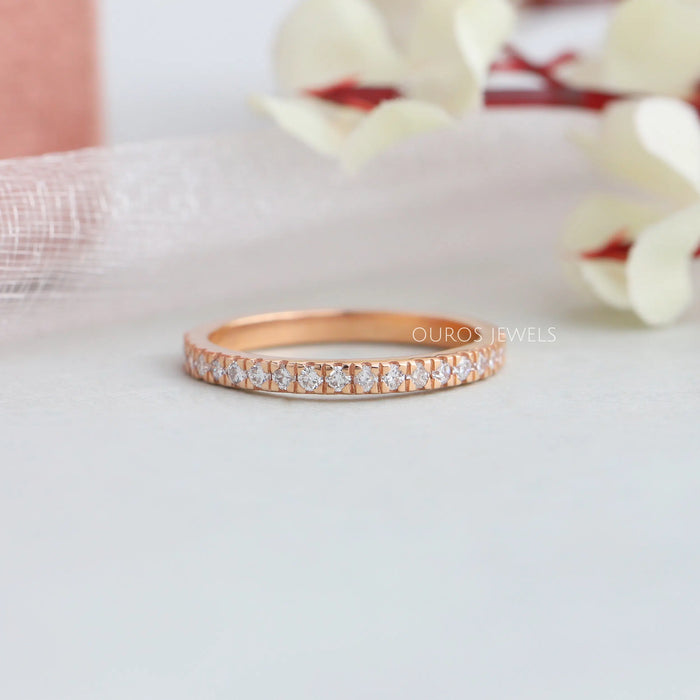Rose Gold Round Cut Stackable Half Eternity Wedding Band